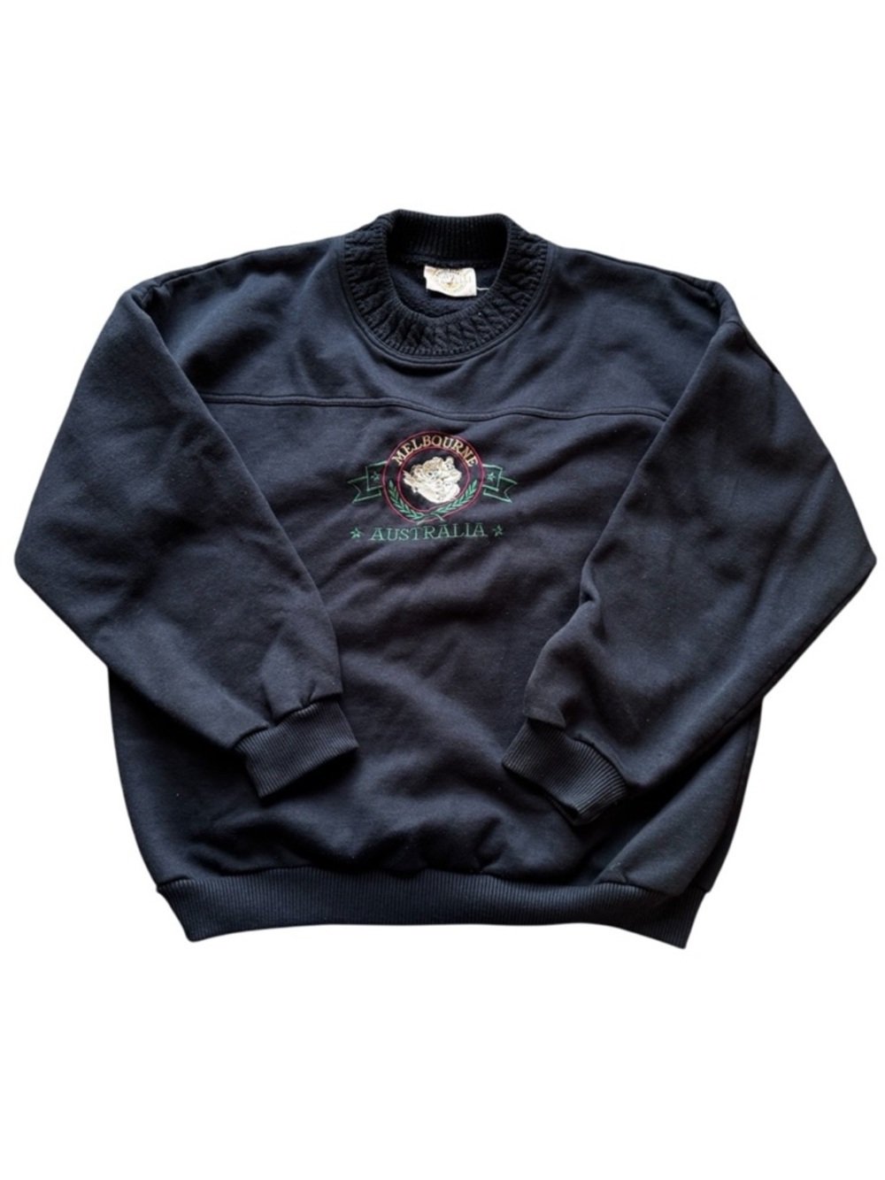Vintage Australia Navy Knitted Boxy Pullover Sweater Graphic Print Y2K Casual